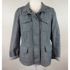 Talbots Women Railroad Stripe Utility Jacket Sz 8P Neutral Layers Casual Classic